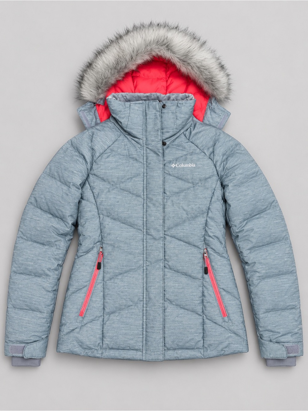 Columbia Lay D Down II Winter Jacket Grey Pink Omni-Heat 550 Down Parka